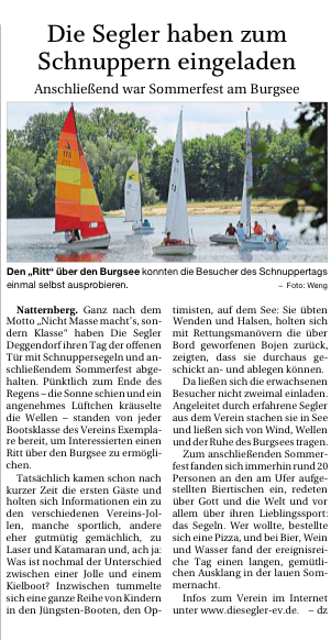 Juli 2022 – Schnuppersegeln und Sommerfest